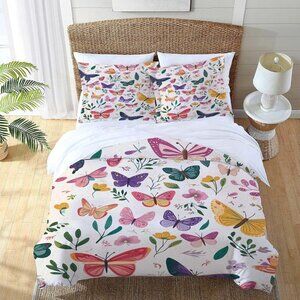 Butterfly Flower Leaves Home Room Decor 3 Pieces Comforter Set